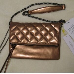 BCBG 'Kenzie Uma' Gold Quilted Convertible Shoulder Bag Vegan Leather NWT